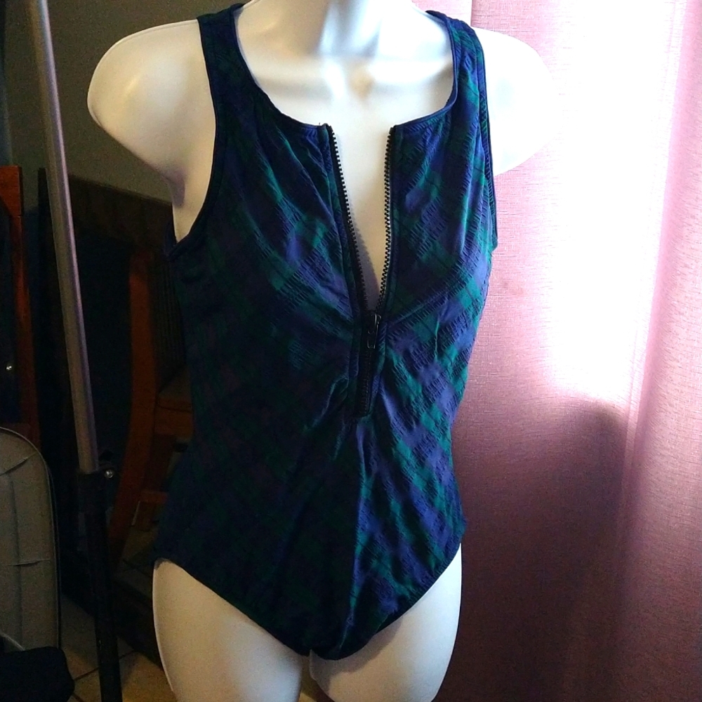 Low Back One Piece Zip Front Swimsuit